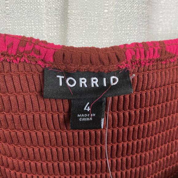 Torrid Pink Smocked Bodice A Line Tea Length Dress Sz.4 NWT - Picture 9 of 16